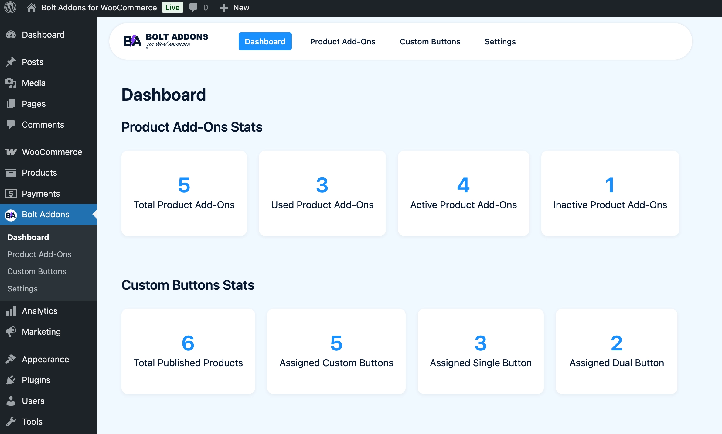 Bolt Addons Dashboard