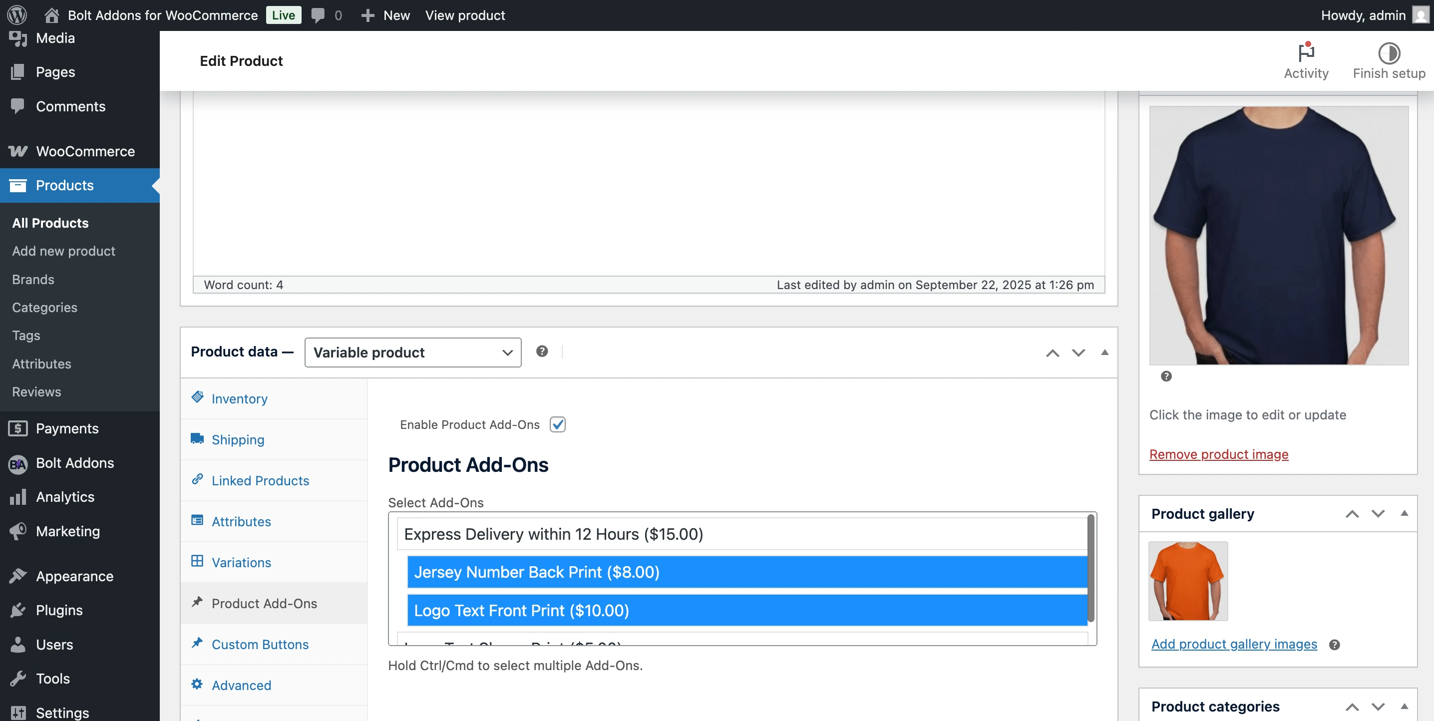 Product Add-Ons Data Tab Image