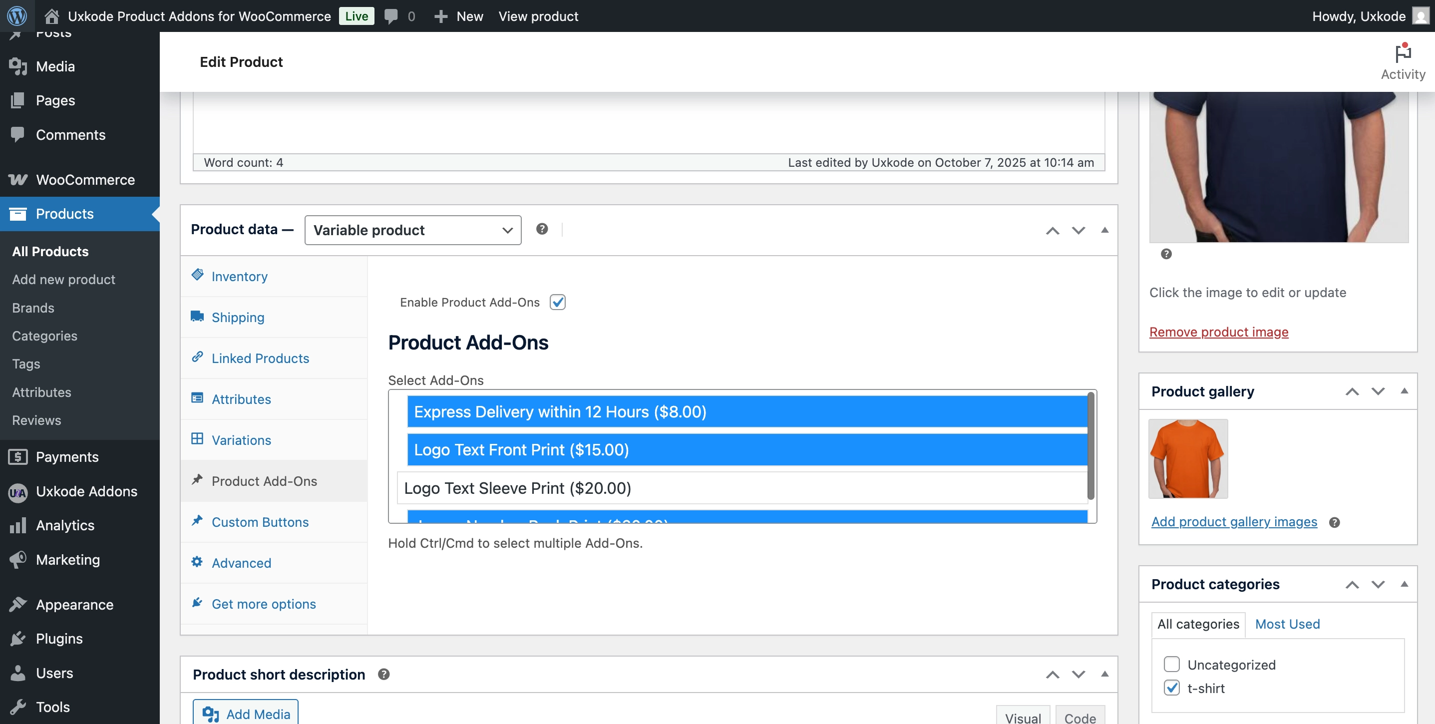 Product Add-Ons Data Tab Image
