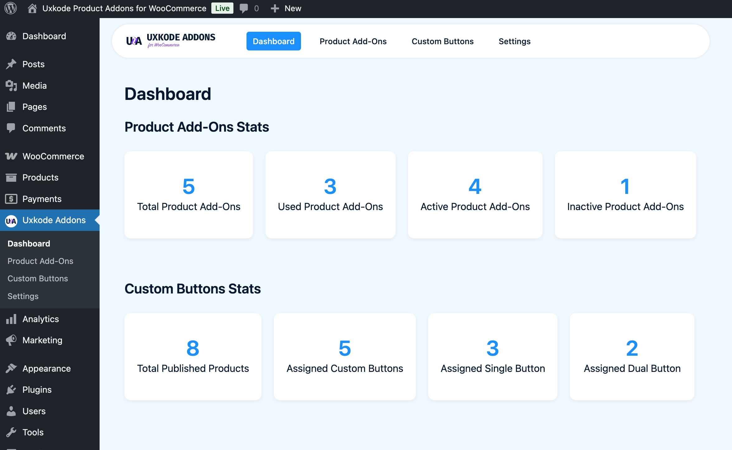 Uxkode Addons Dashboard